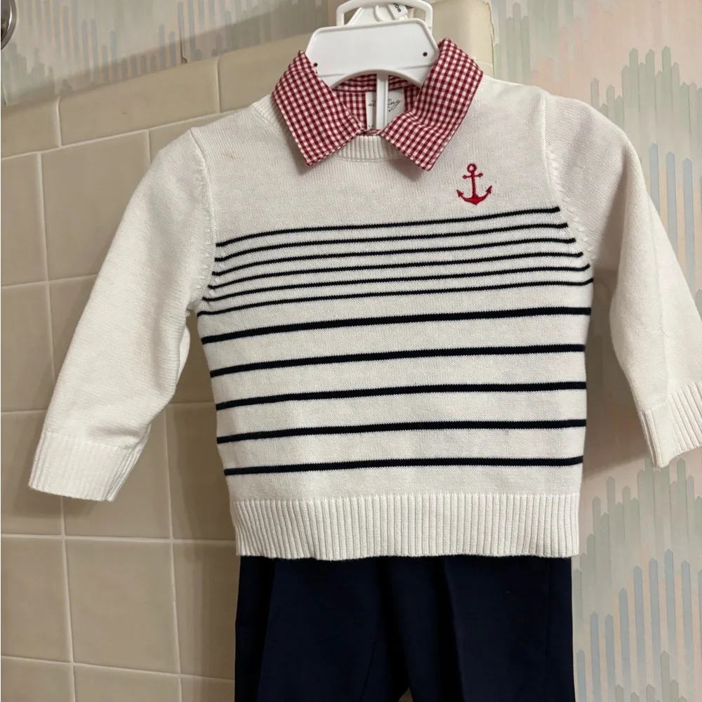NWOT 3 pc sweater set classic style anchor on sweater- size 12M